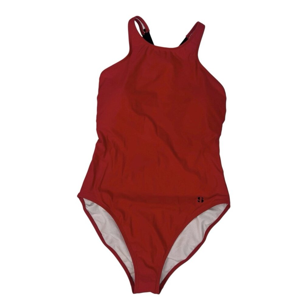 Sports Illustrated One Piece Swimsuit Size Large Red High Leg Racer T Strap Back - Picture 2 of 10
